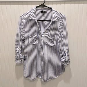 Blue and white button down striped shirt, size medium.  Brand is Tinsel.